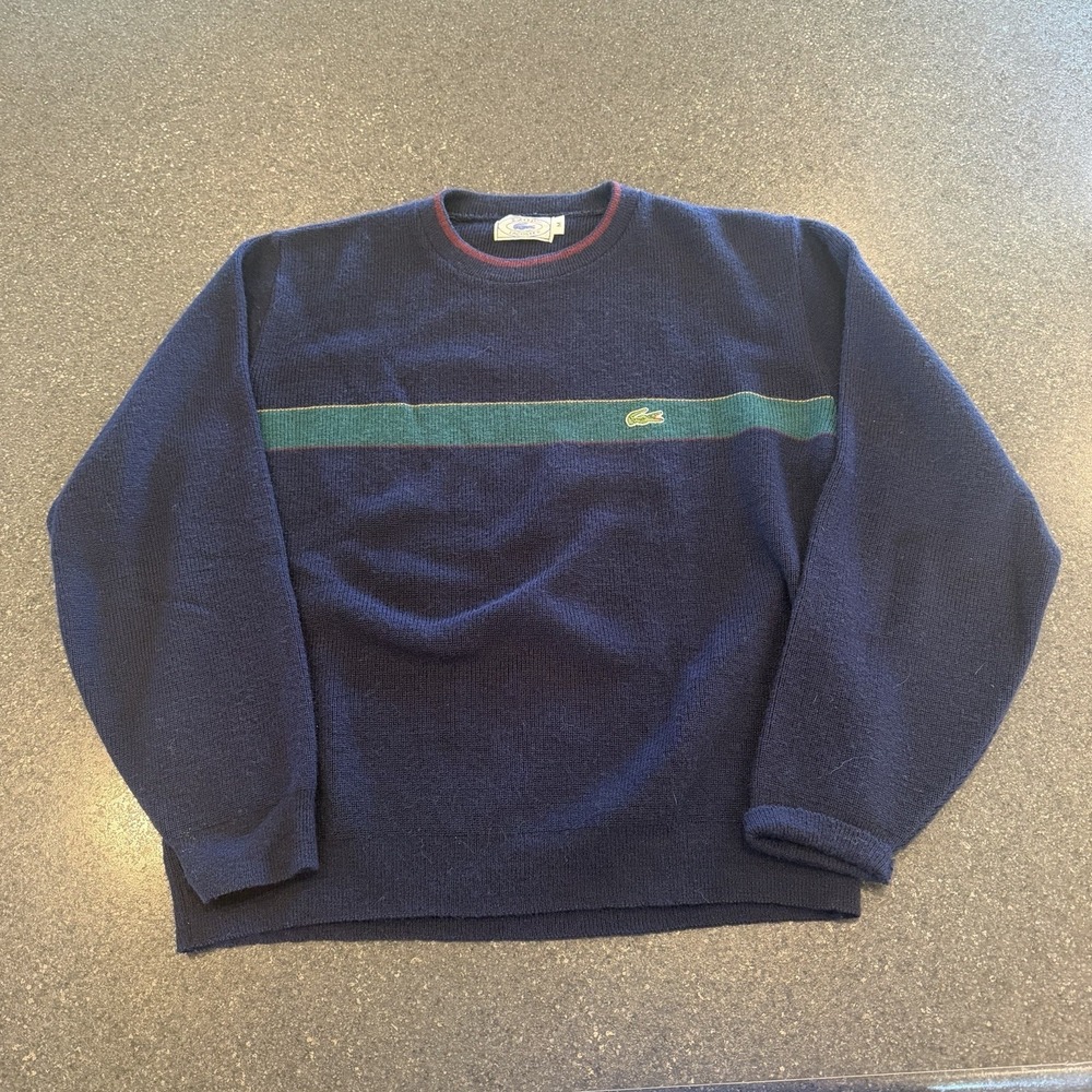 Vintage Izod Lacoste  Navy Crew Neck Sweater Stripe Medium 80s